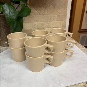 DALLASWARE Vintage MCM Tan Melamine Cups, Mugs, Stackable, Set of 10, USA Made